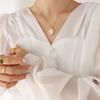 Natural White Sea Shell Oval Pendant Necklace, Wind Titanium Steel Gold-Plated Versatile Collarbone Chain