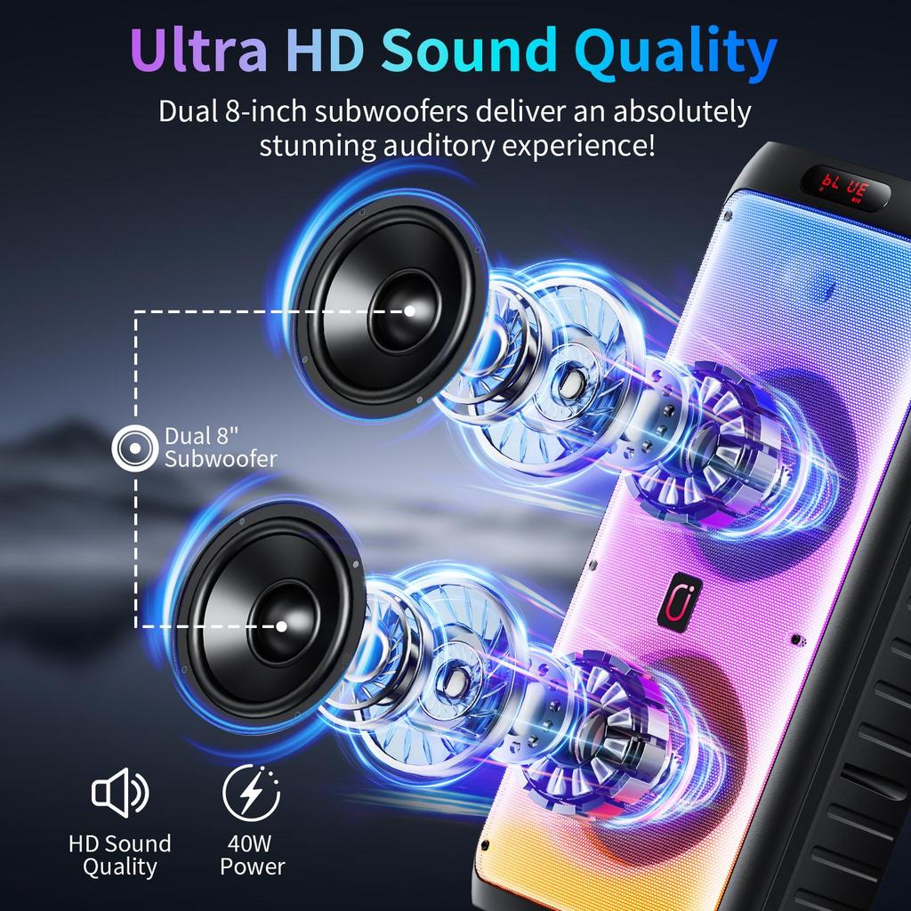 T38 Large Bluetooth Speaker, Wireless Speaker with Wheels and Push Rod, Karaoke Machine with Two Microphones With Tws