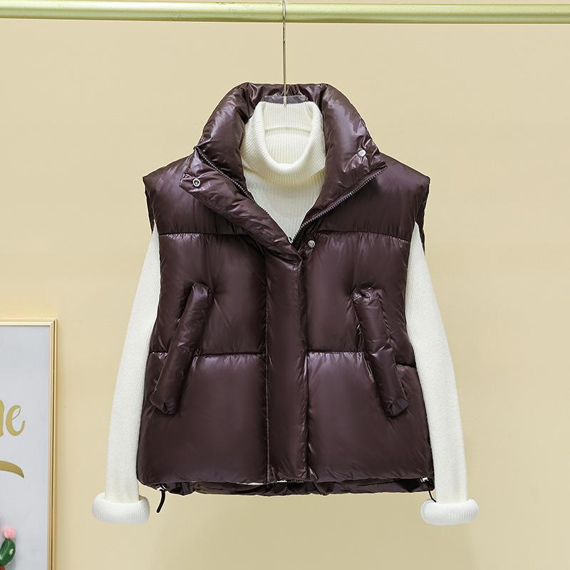 Stand-up collar short cotton-padded vest women's autumn and winter new warm fashion high-waisted American vest bread jacket