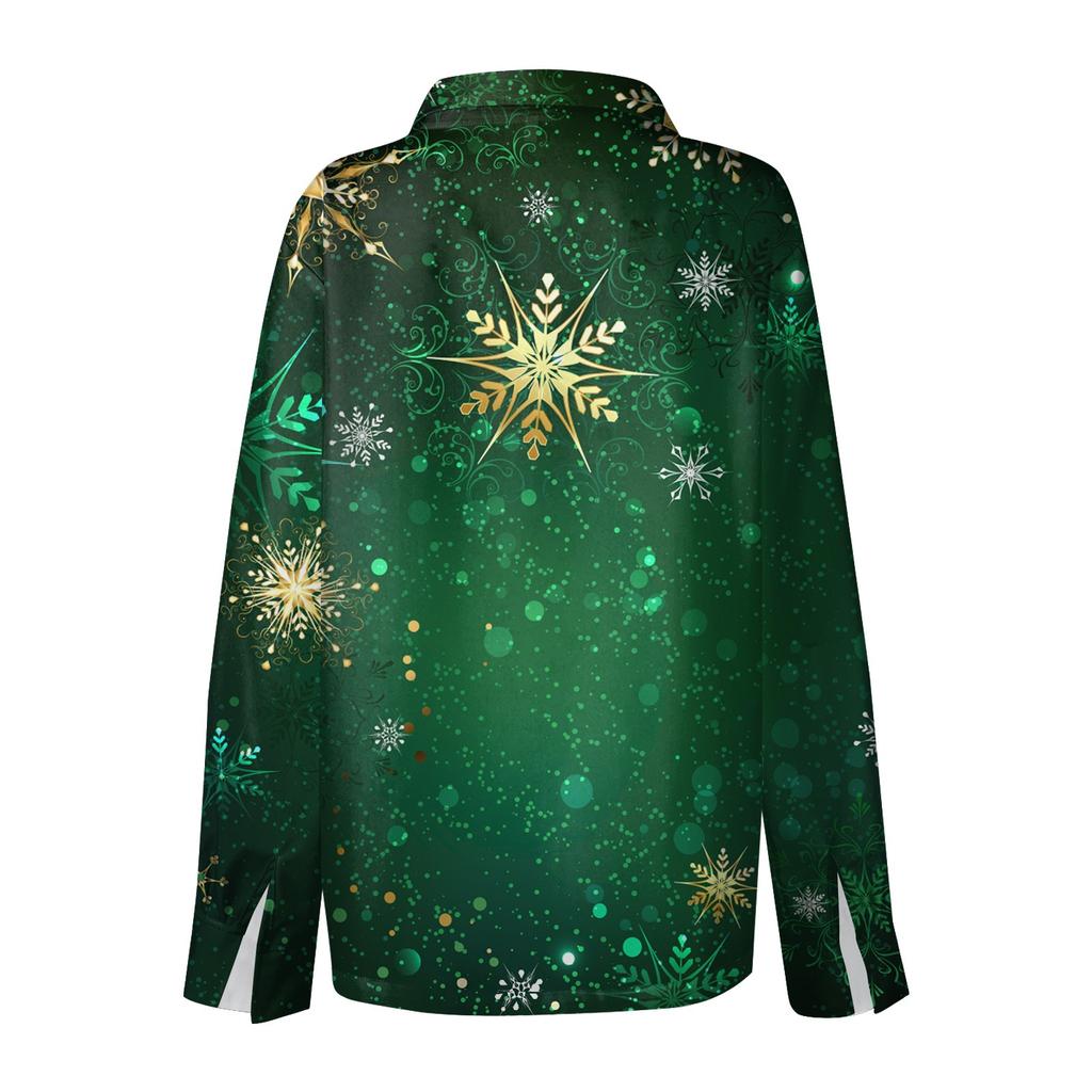 Women's Shirt Blouse Christmas Print Button Long Sleeve Casual Basic Shirt Collar Regular Top
