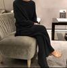 2025 Spring Elegant Solid Color Knit Sweater & Wide-Leg Pants Two-Piece Set for Women