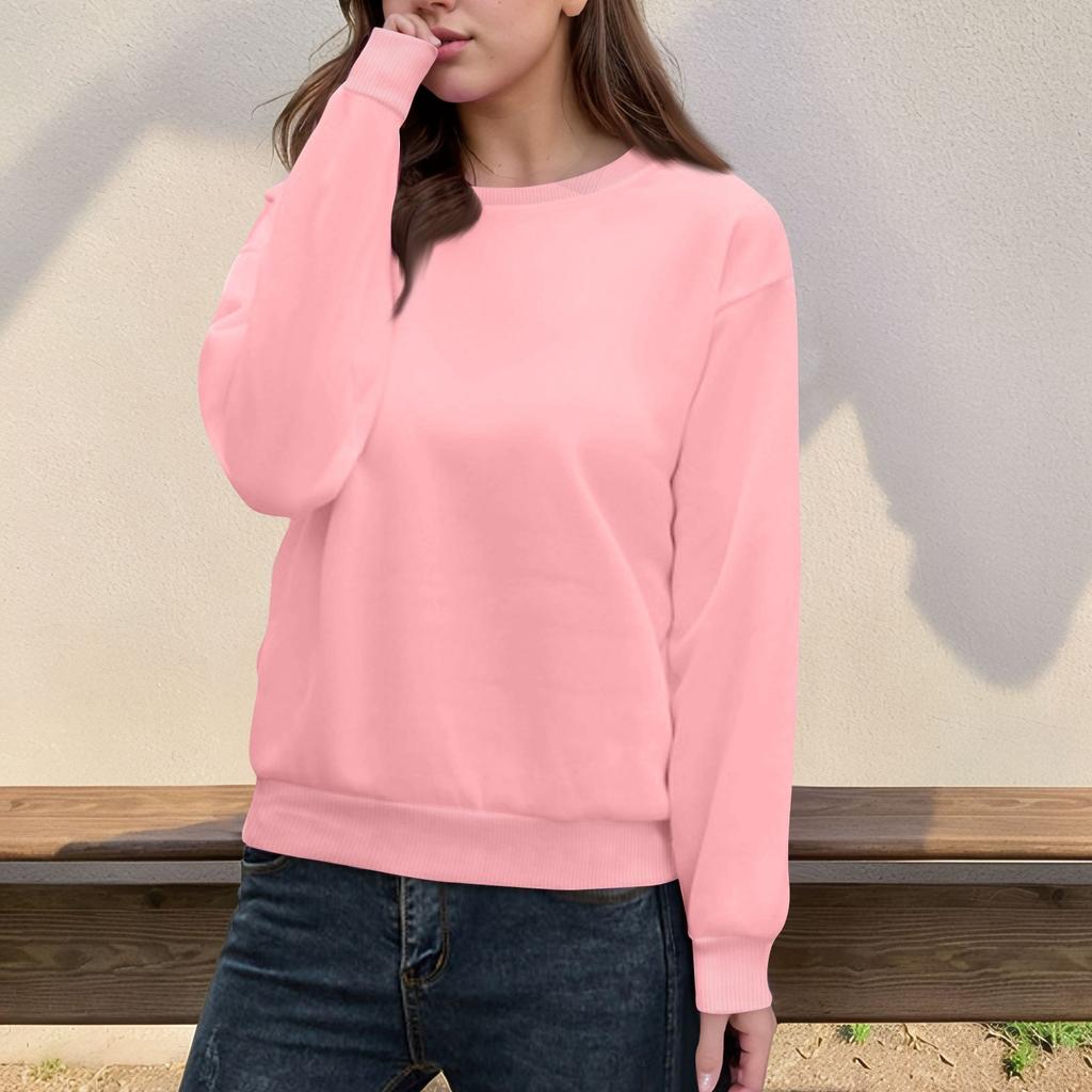 Damen Casual Fashion Top Einfarbig Rundhals Langarm Pullover Top