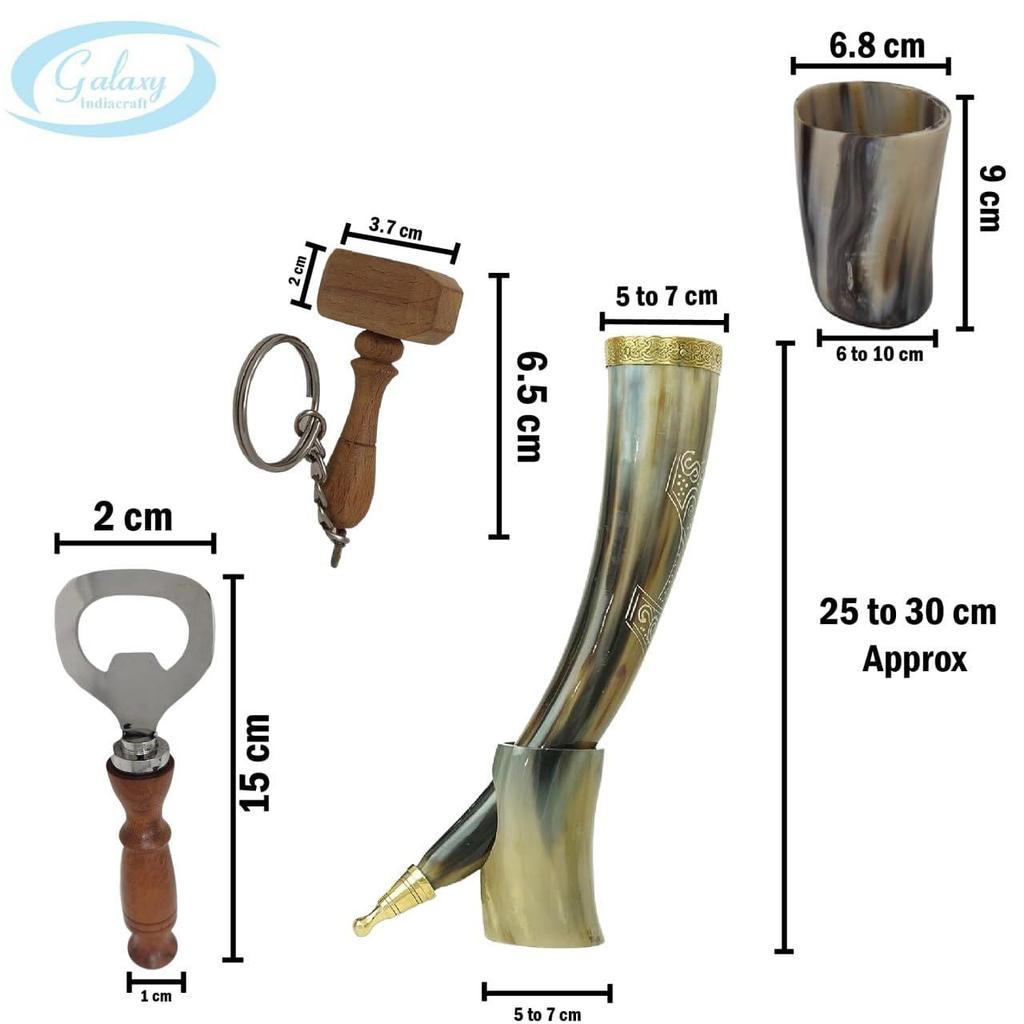 Vikingský pitný volský roh | Korbel | Hrnek | Pohár na pivo, pivo, medovinu, víno, panák, otvírák na láhve | Přírodní a | Kombinované nabídky (1 Horn Combo)