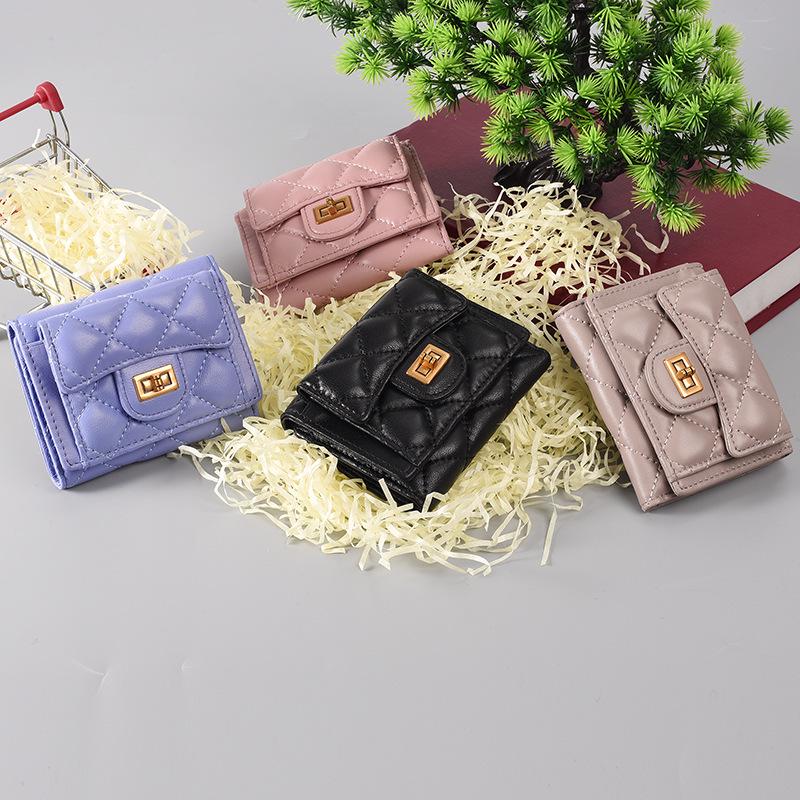 Lambskin Diamond Pattern Short Wallet – Elegant European & American Style Flap Coin Purse for Women