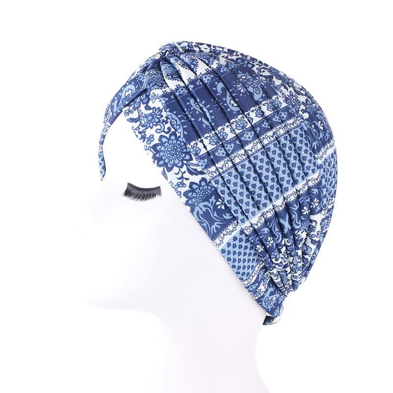 New Print African Headtie Turban Cap Soft Stretch Twisted Pleated Beanie Head Wrap for Women Chemo Bonnet
