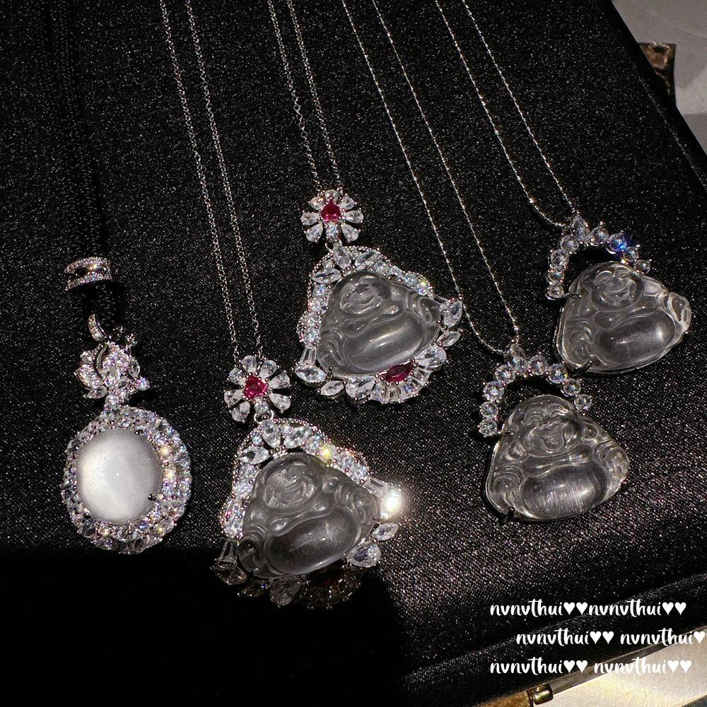 Lychee Frozen White Chalcedony Large Egg Surface Gem Pendant Necklace, Water Spirit, Concubine Smile, Egg-Shaped Zircon Ring.