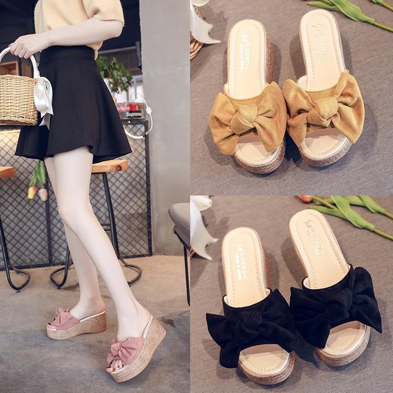 Magic thick-bottomed wedge slippers women's fashion summer new wear sandals bow muffin bottom women
