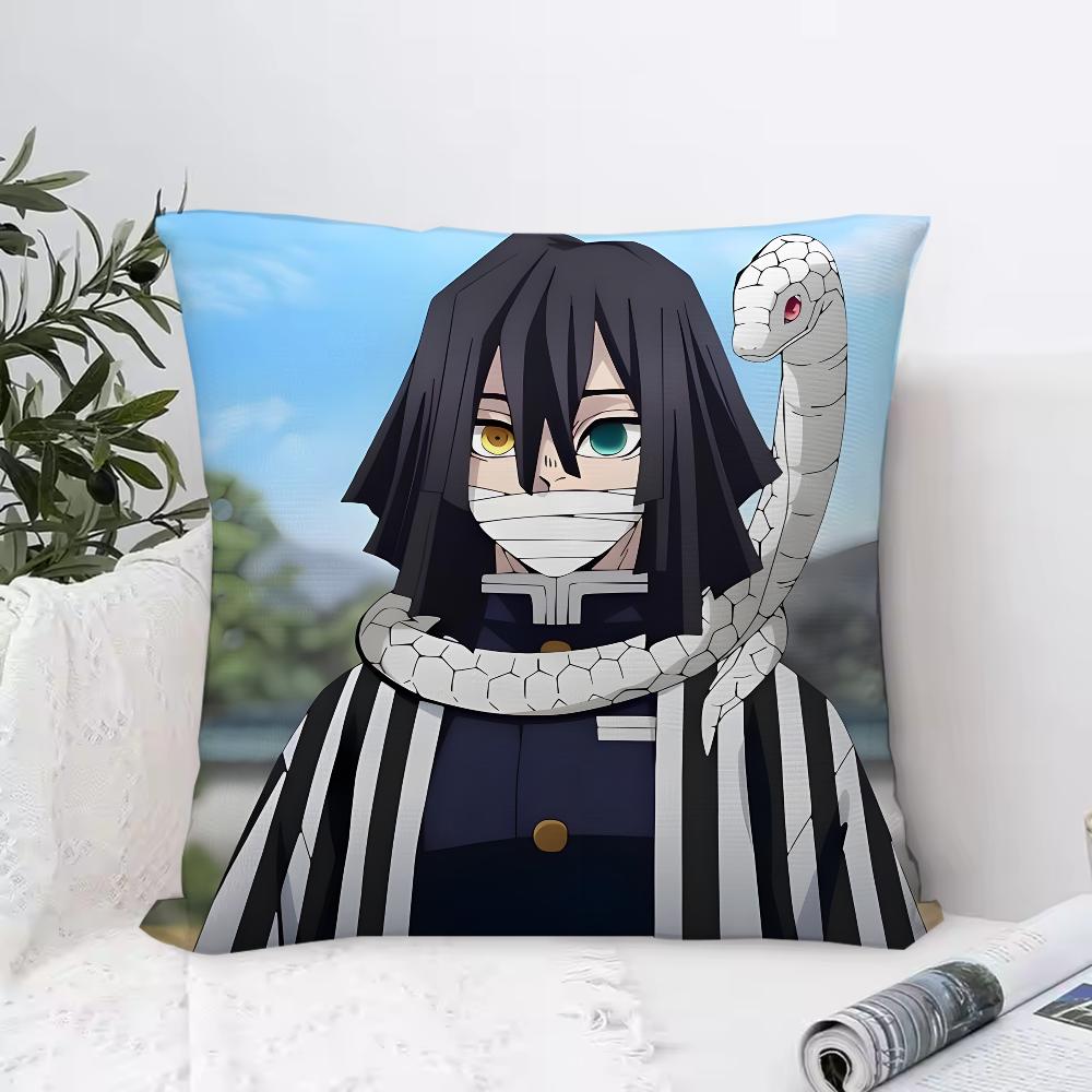 D-Demon S-Slayer Anime Iguro O-Obanai Pillow Case Pillowcase Anti-dustmite Pillow Invisible Zipper Silky Short Plush Sofa Cushio