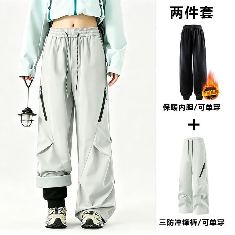 Men Women 3-in-1 Waterproof Windproof Hiking Ski Pants With Fleece Liner Winter Outdoor Trekking Camping