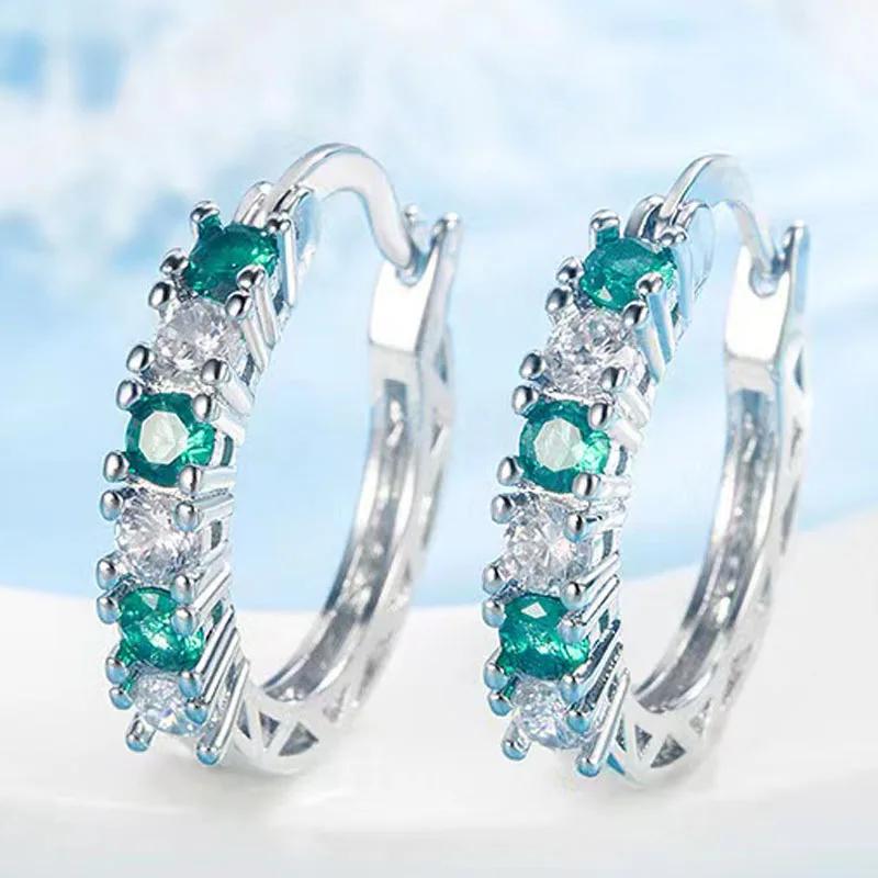 New Luxury Trendy Blue Cubic Zirconia Hoop Earrings Wedding Party Elegant Accessories For Women Anniversary Gift Jewelry