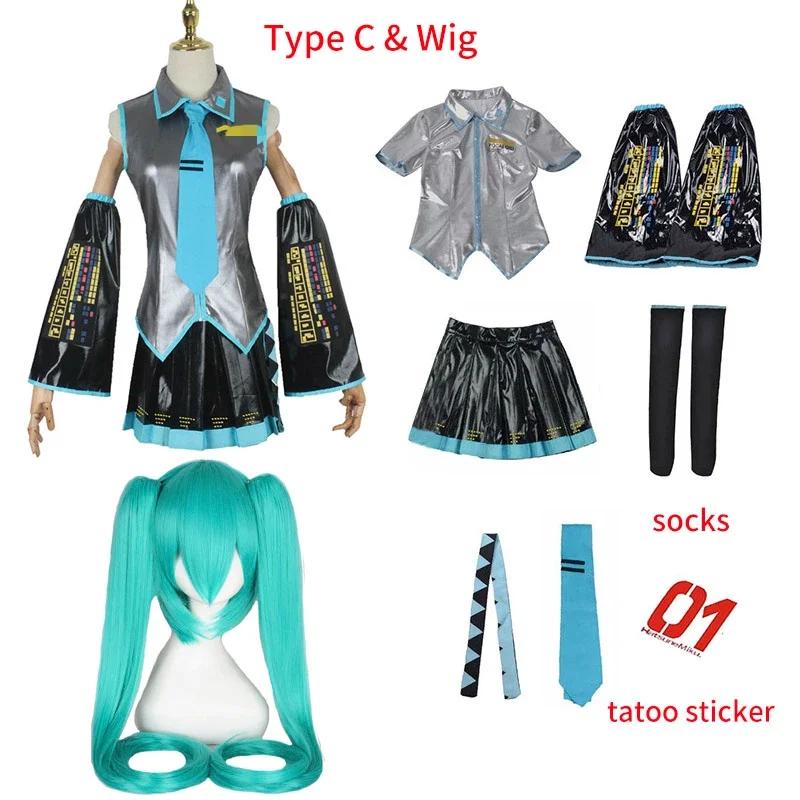 V Miku Cosplay Costume Green Ponytail Wig Virtual Singer Cosplay Shoes Boots Official Uniform For Girl Party Comic Con Outfits