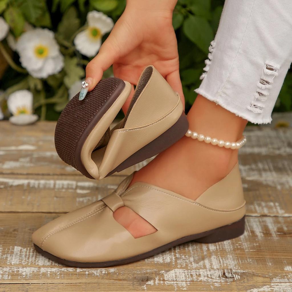 Brand Women Flats 2025 Spring New Square Toe Soft Leather Ladies Casual Shoes Big Size Slip On Comfort Women Dress Shoes 3569