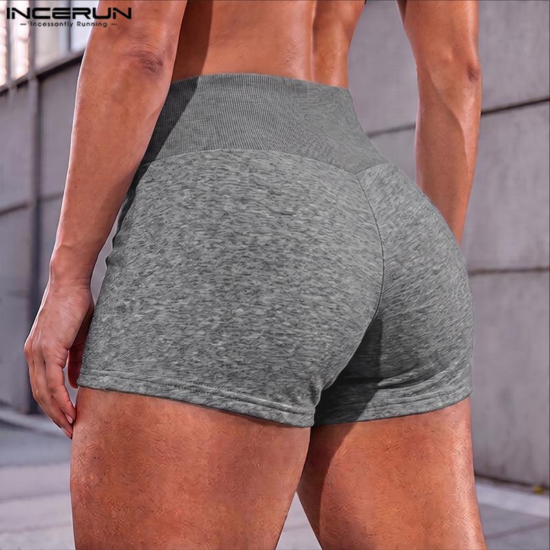 INCERUN Mens Shorts High Waist Ribbed Bodycon Yoga Fitness Gym Athletic Short Pants