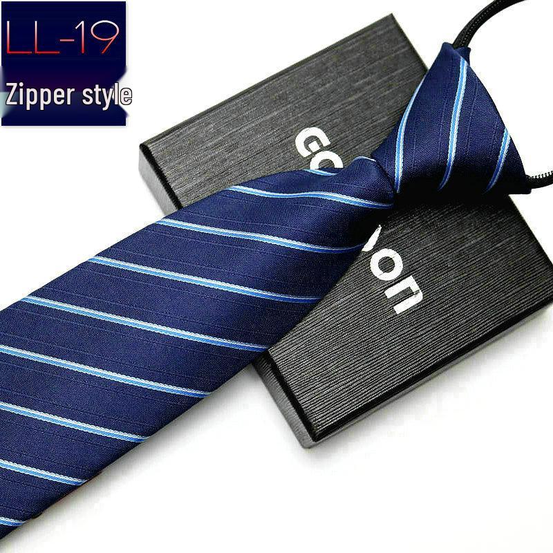 Men's No-Iron Zipper Striped Formal Tie with Logo, 8cm