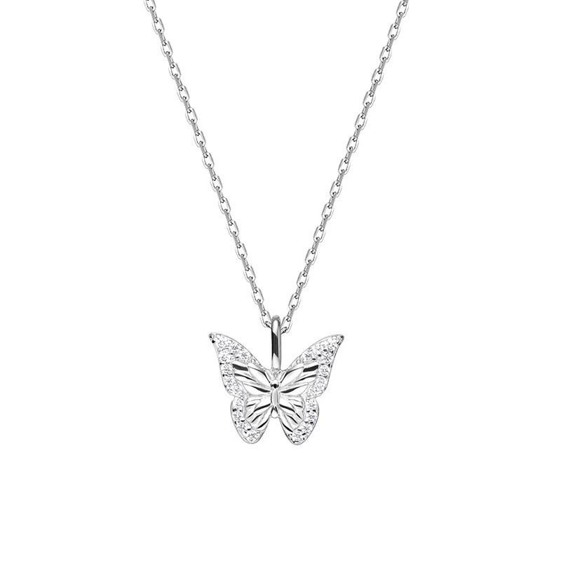 Sterling Silver Zircon Crystal Butterfly Pendant Necklace for Women Choker Chain Wedding Party Jewelry Gift