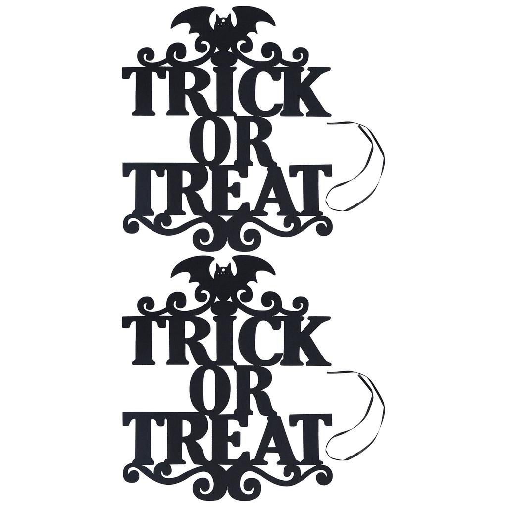 2Set Non Woven Fabric Halloween Hanging Sign Trick Or Treat Hanger for Front Door Party