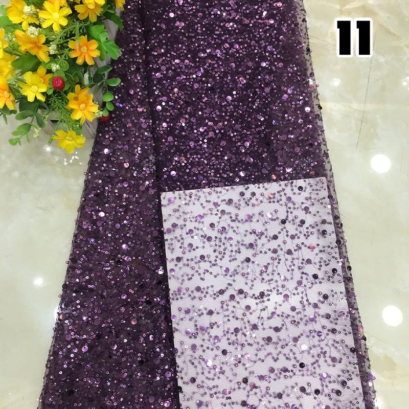 1 Yard Luxury African Heavy Bead Lace Sequins Fabric For Diy Sewing Wedding Party Dress Sparkly Transparent Tulle Lace Fabric