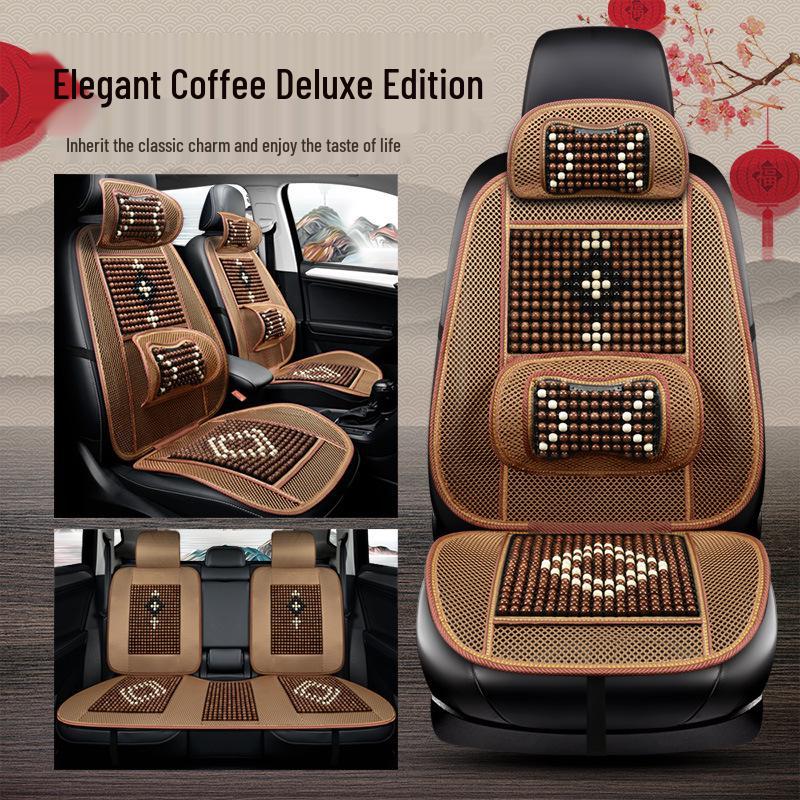 HD Chinese Knot Wooden Bead Car Seat Cushion - All-Season Interior Seat Cover
