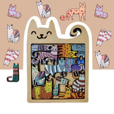 1Pcs Wooden Cat Shape Puzzles Mini Irregular Animal Cat Pieces Table Games Montessori Kids Creative Educational Toy