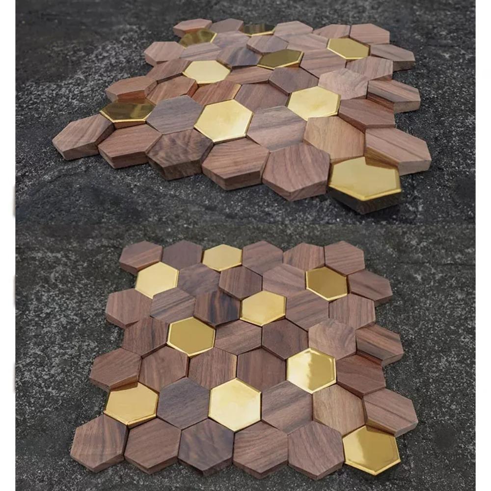 Schwarznuss Sechseck Holz Mosaik Fliese Neuer Chinesischer Stil Massivholz Wandpaneel Für Teeraum Wohnzimmer Hintergrund Innendekoration
