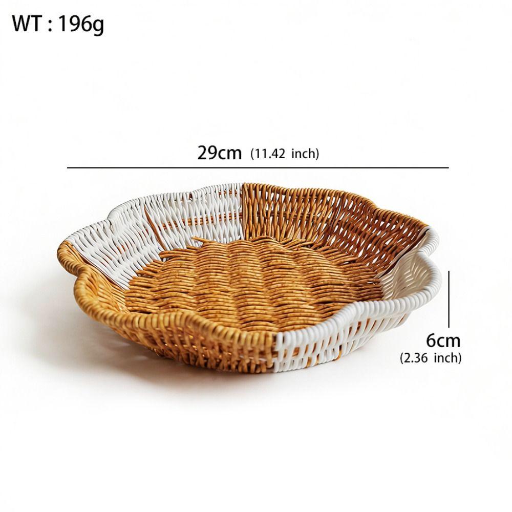 Woven Design Synthetic Rattan Wicker Basket Large Capacity Fruit Bowl Home Decor
