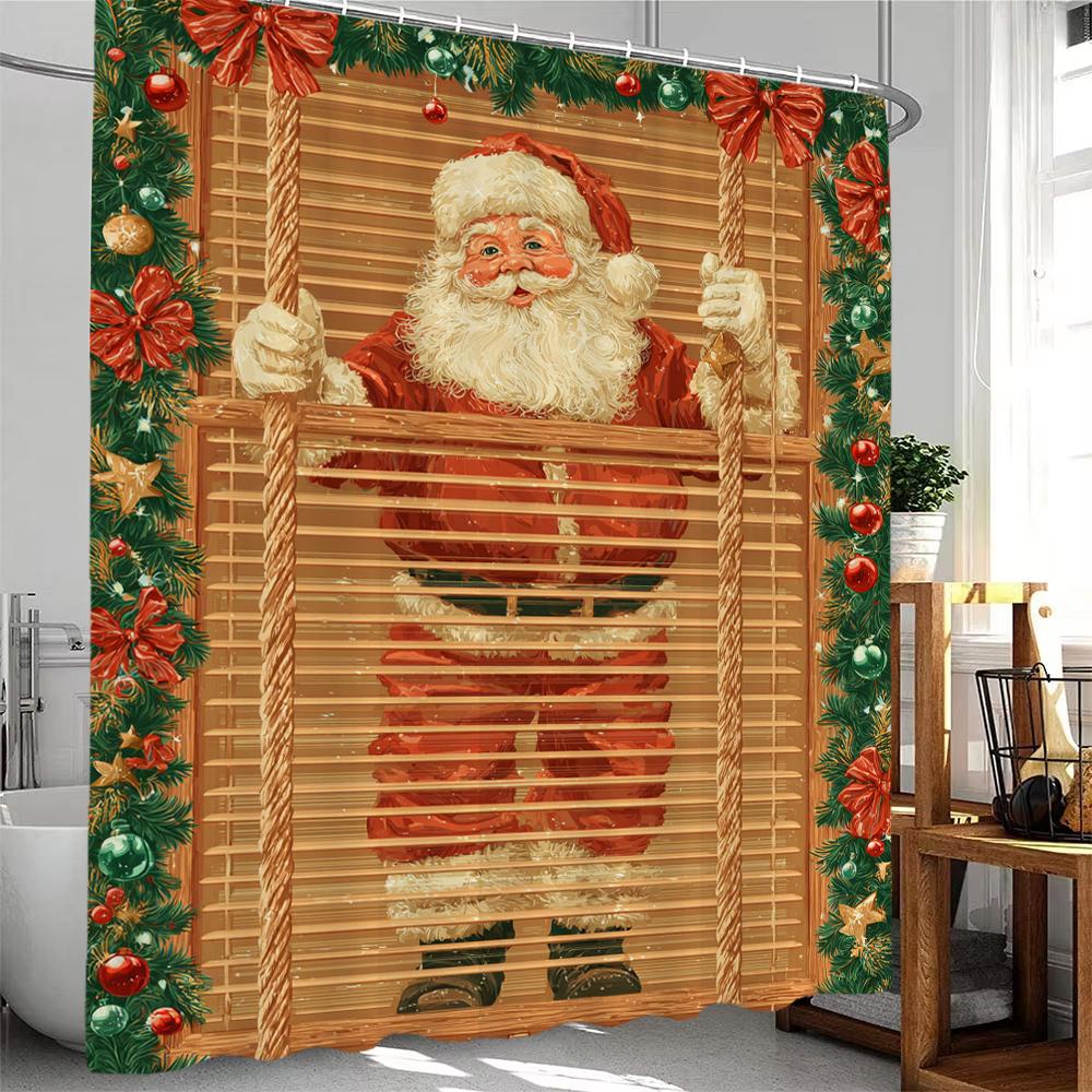 Christmas Shower Curtain Snowman Santa Claus Bath Curtain Bathroom Curtain With Hooks home Christmas holiday decorative curtain