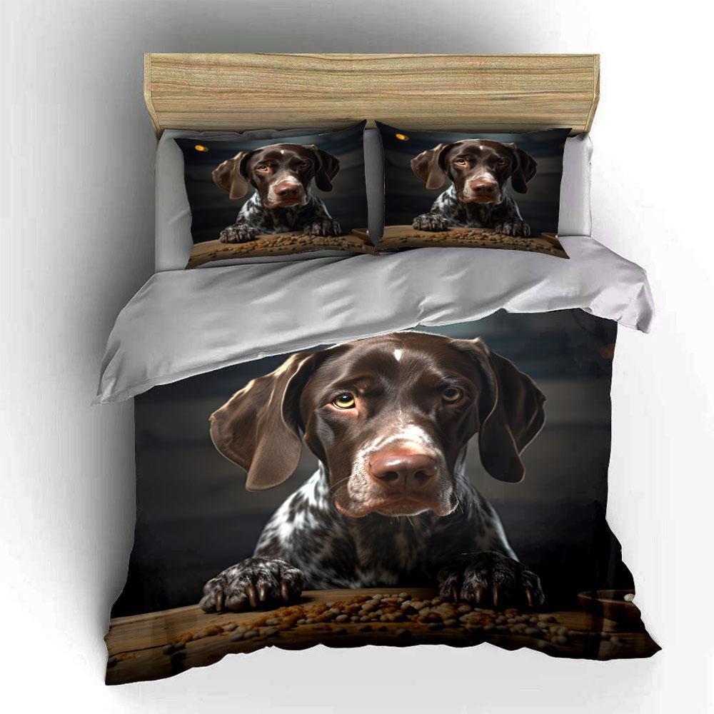Dog staring at scattered food on table Bedding Set for Kids Luxury Gift 3pcs Digital Print Comforter Set Soft Comfortable
