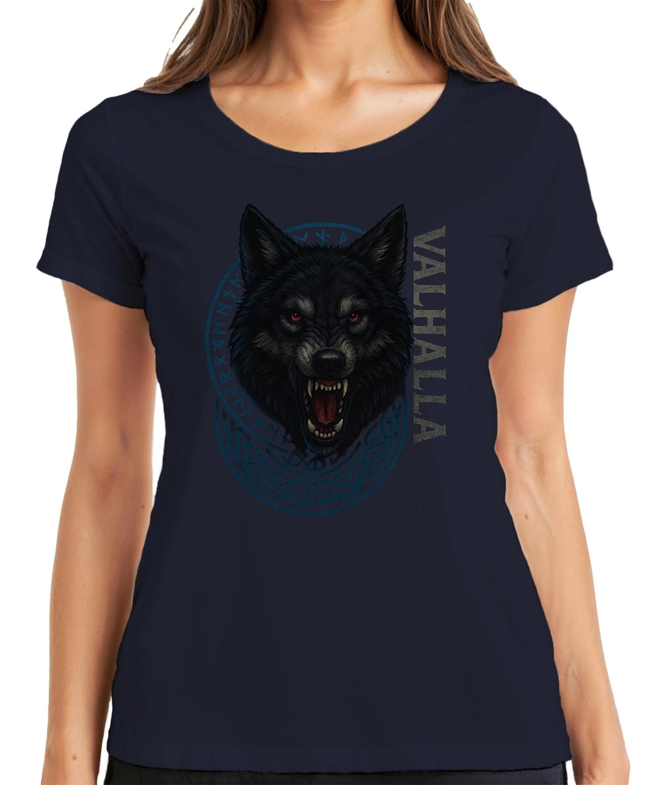 Wikinger Wolf Valhalla Runenkreis nordisch keltisch Fenrir Gothic Damen T-Shirt XXL