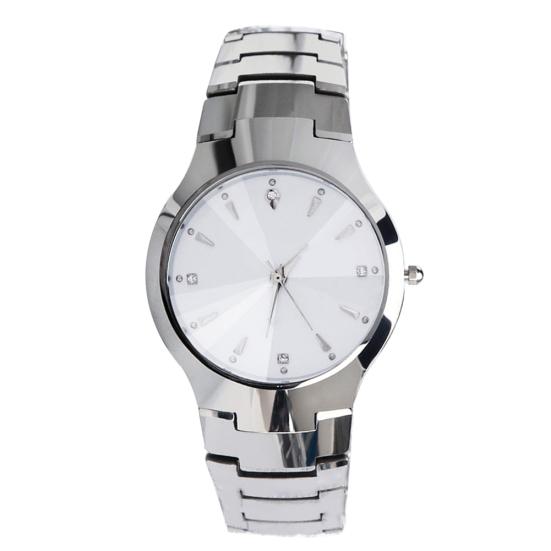 Casual Couple Round Dial Calendar Alloy Linked Strap Analog Quartz Wrist Watch
