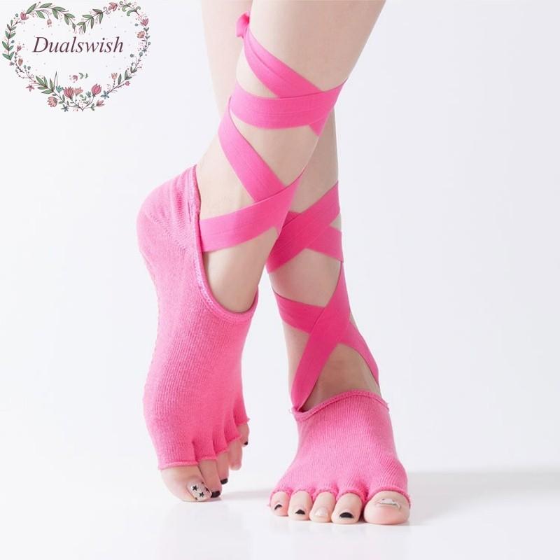 Summer New Cross Band Yoga Socks Breathable Anti Slip Sweat Absorbing Expose Toe Dance Pilates Yoga Socks