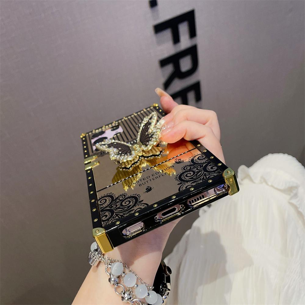 Luxuriöse Handyhülle mit Schmetterlingshalterung und Diamanten für Samsung S24 Ultra S23 Plus S22 S21 A24 A73 A72 A54 5G A53 A34 A32 A22 A13 Cover