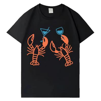 2026 New Style  Funfilled Lobster and Wine Glass Gothic Style HighQuality Fashion Comfortable Mens Printed Roundneck Tee