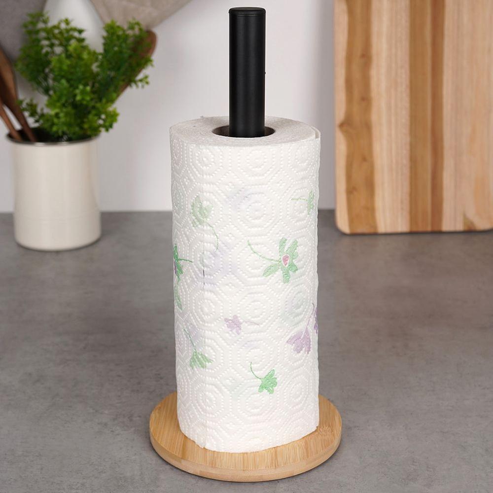 Black Metal Bamboo Kitchen Rack For Paper Towels