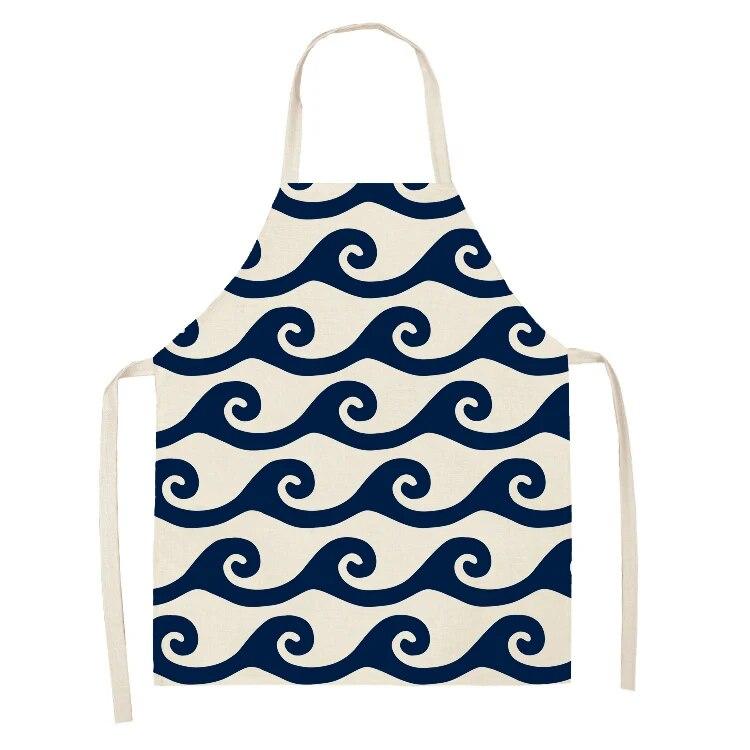 Kitchen Apron Navy Blue Geometric Pattern Kitchen Sleeveless Apron Linen Bib Home Cleaning Tools Cooking Apron Dinner Apron