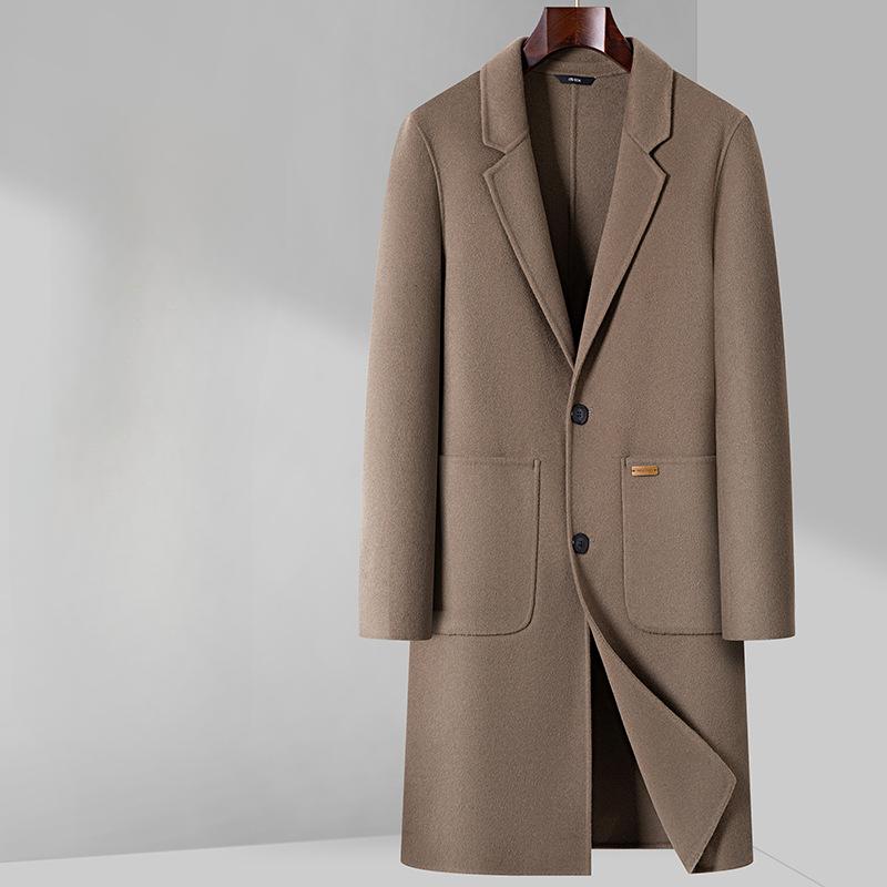 Autumn and Winter New Men's Double-sided Woolen Coat Long Suit Collar Trench Coat Business Casual Woolen Coat Men's Coat Factory
