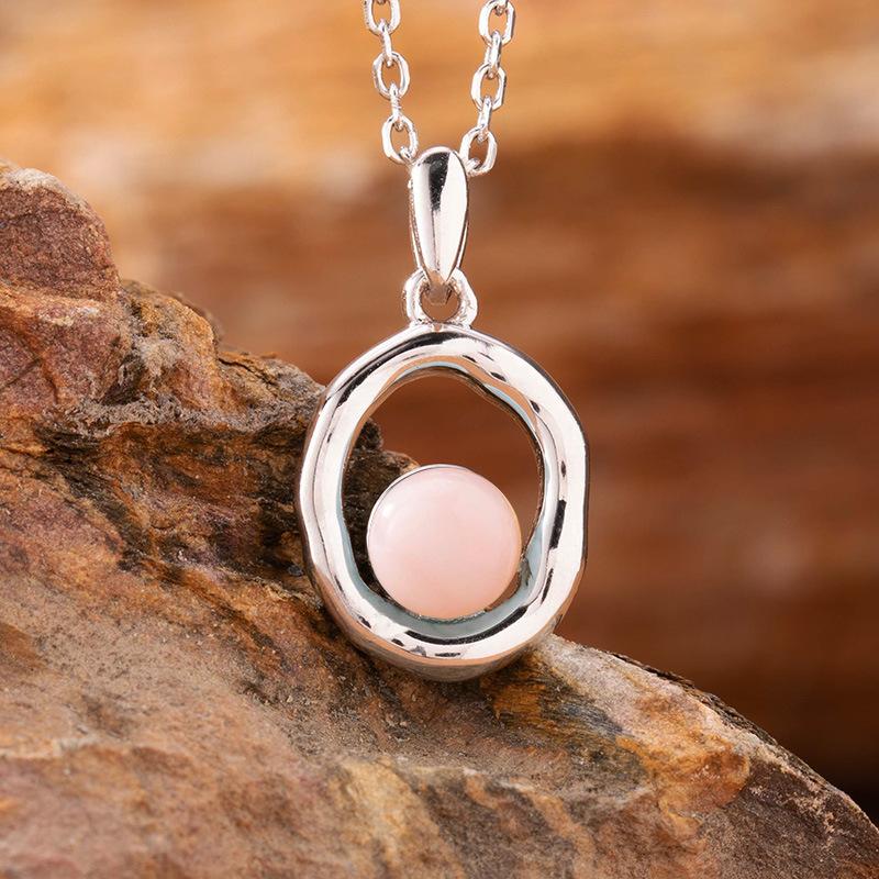 Natural Sea Pattern Stone Hetian Jade Pearl Colored Treasure Necklace Women'S S925 Sterling Silver Pendant Simple Fashion Design Jewelry