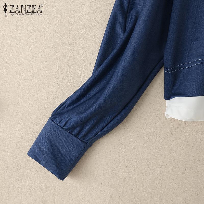 ZANZEA Damen Lässig Rundhals Locker Langarm Pullover Tops