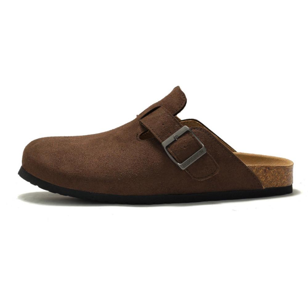 Autumn Winter New Unisex Cork Slippers - Toe-Covered Design for Men & Women, Frosted Finish Beach Sandals Suitable for Outdoor Wear KWN