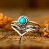 Vintage S925 Sterling Silver V-shaped Turquoise Ring for Women Bohemian Finger Ring Party Jewelry Gift