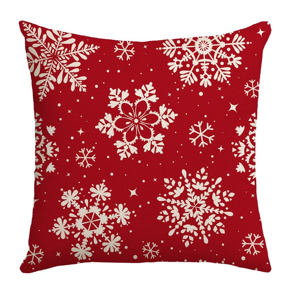 Christmas Red Pillowcase White Snowflake Linen Print Sofa Cushion Home Pillowcase