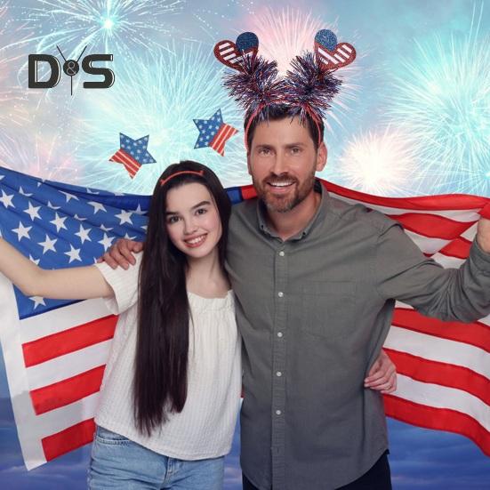 

5 шт., повязка на голову в честь Дня независимости, весенний дизайн, декор в виде звезды, сердца, красный, синий, белый, тематический обруч для волос, сверкающая повязка на голову для косплея 4 июля 5pcs