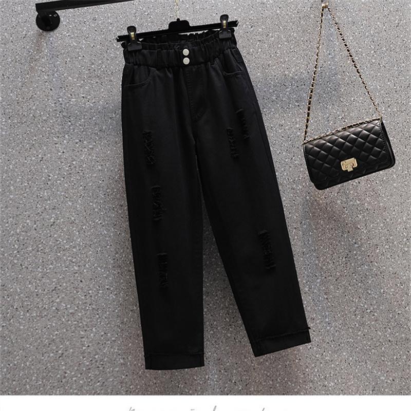 DIMANAF 2023 Plus Size Summer Jeans Capris Pants Women Elastic Pants Loose Casual Female Harem Trousers Pants White 5XL