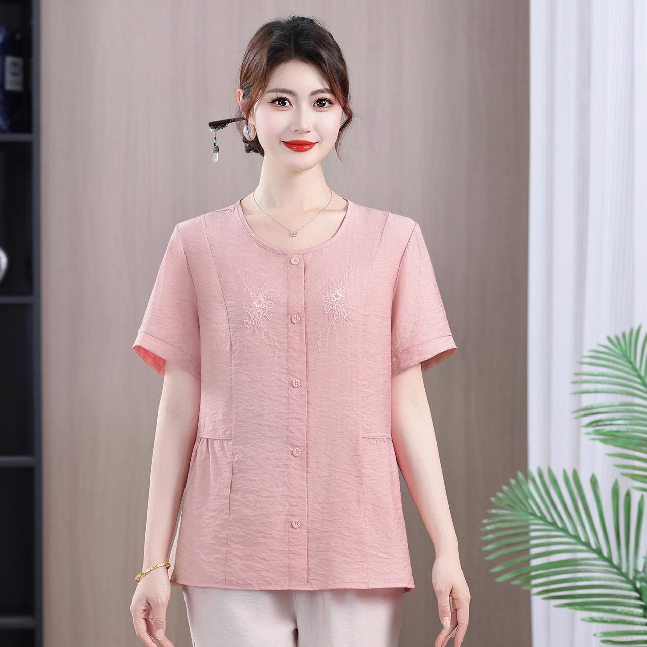 

Elegant Tencel Ramie Summer T-Shirt for Middle-Aged Mothers - Breathable and Versatile 4XL 135-150 kg розовый