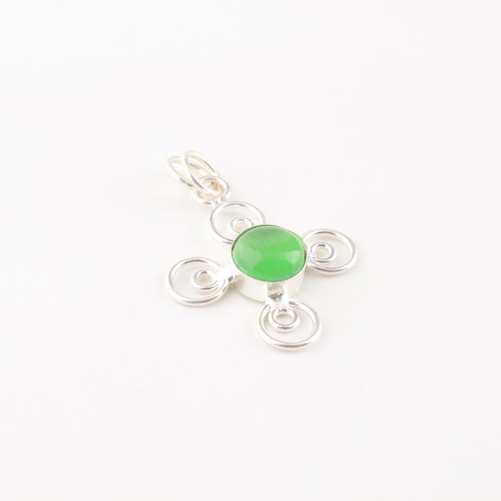 Green Cat's Eye Gemstone 925 Stamped Silver Jewelry Handmade Partywear Pendant PP-41-45