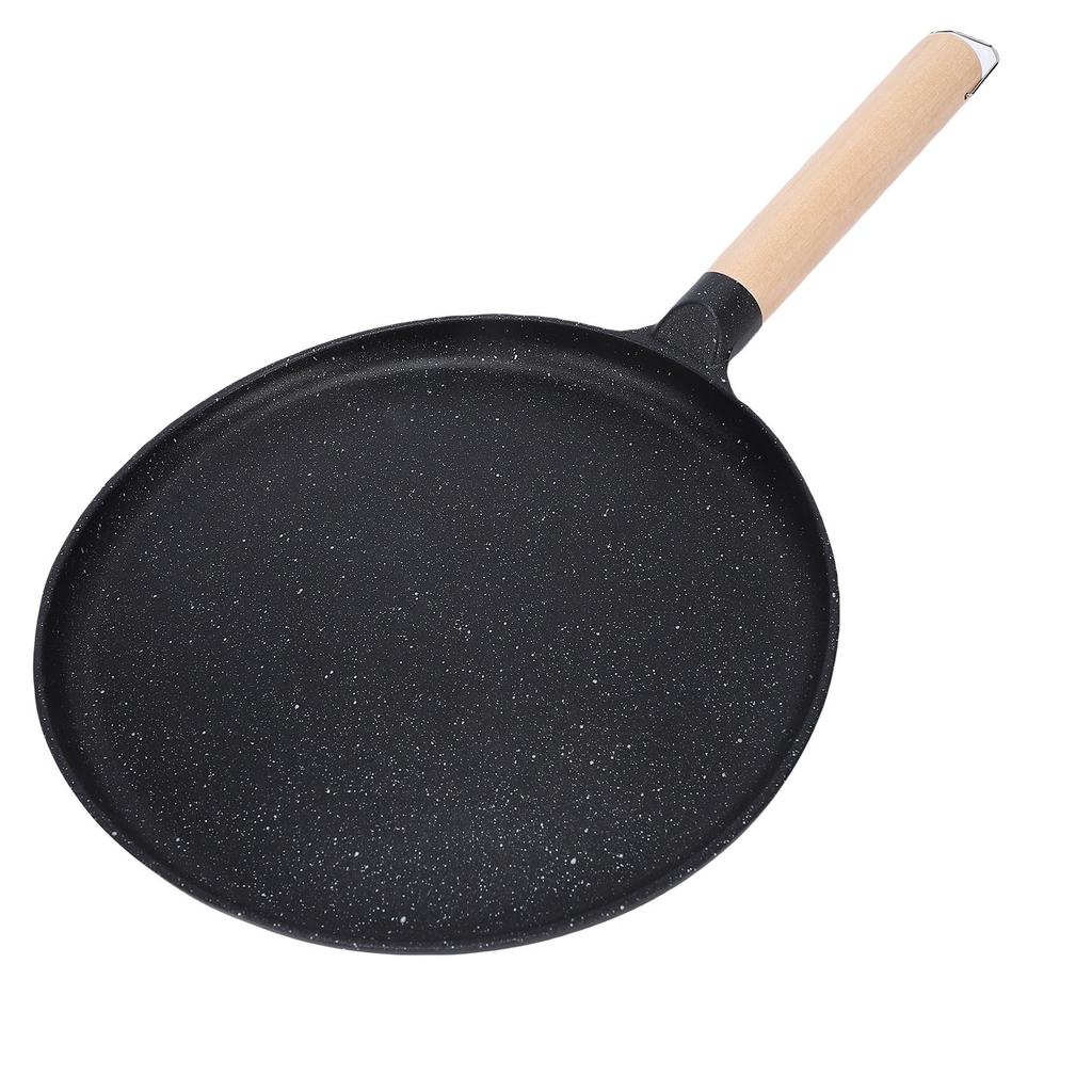 Pancake Griddle Anti Stick Coated Aluminum Alloy Flat Skillet with Wood Handle for Tortilla Roti Indian Pancake