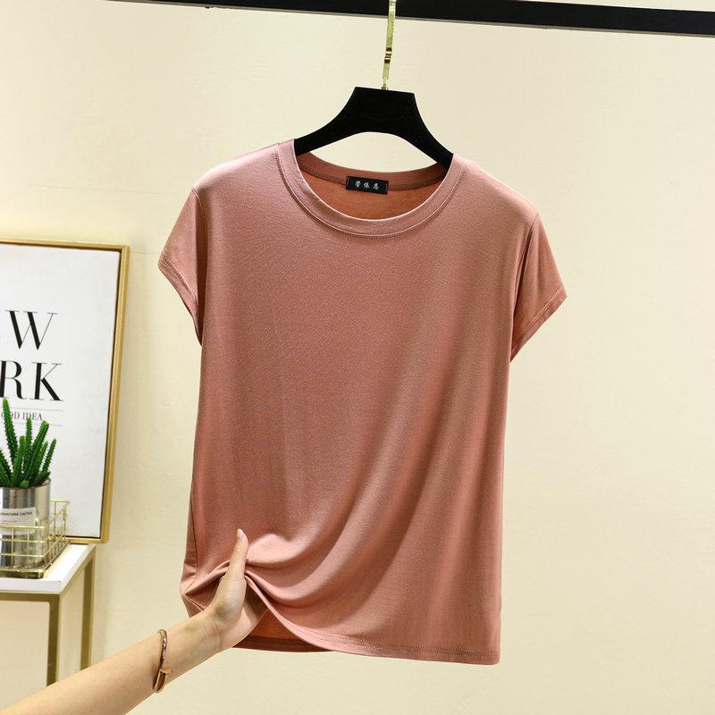 Plus Size Women's Slim Fit Solid Crew Neck Modal T-Shirt - Korean Style Summer Top