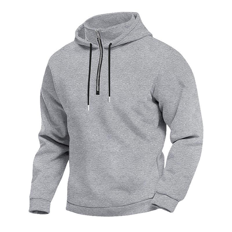 Heavyweight Spring/Autumn Fleece-Lined Men's Oversized Stand-Up Collar Hooded Pullover Zip-Up Long-Sleeved Sweatshirt