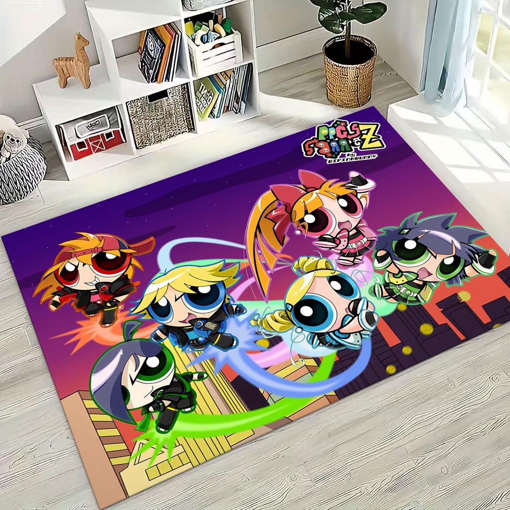 Cartoon P-Powerpuff Girl Cute Art Carpet Rug for Bedroom Living Room Sofa Home Doormat Decor,Large Kid Non-slip Floor Mat