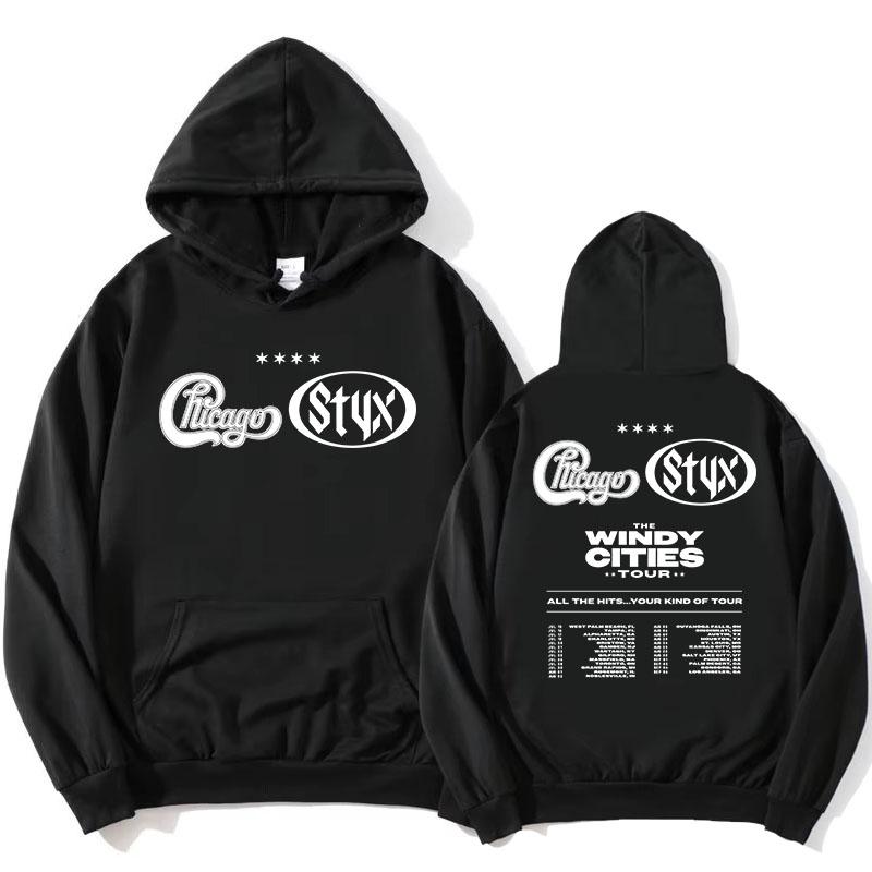 The Windy Cities Tour 2026 Hoodies Chicago and Styx Graphic Print Sweatshirts Hooded Long Sleeve Pullovers Fashion Tops
