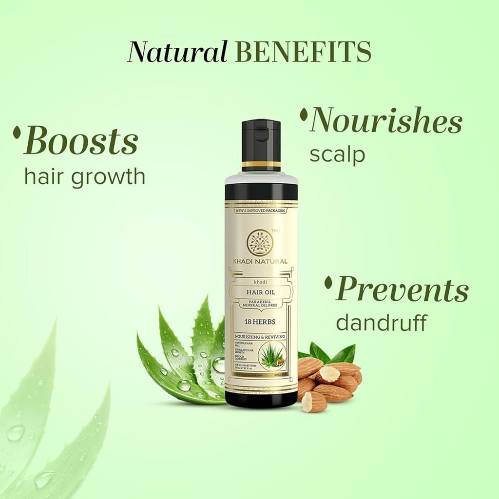 Khadi Natural Ayurvedic 18 Herbs Hair Oil For Dry Scalp Care And Hair Strength Suitable For All Hair Types 210 ml